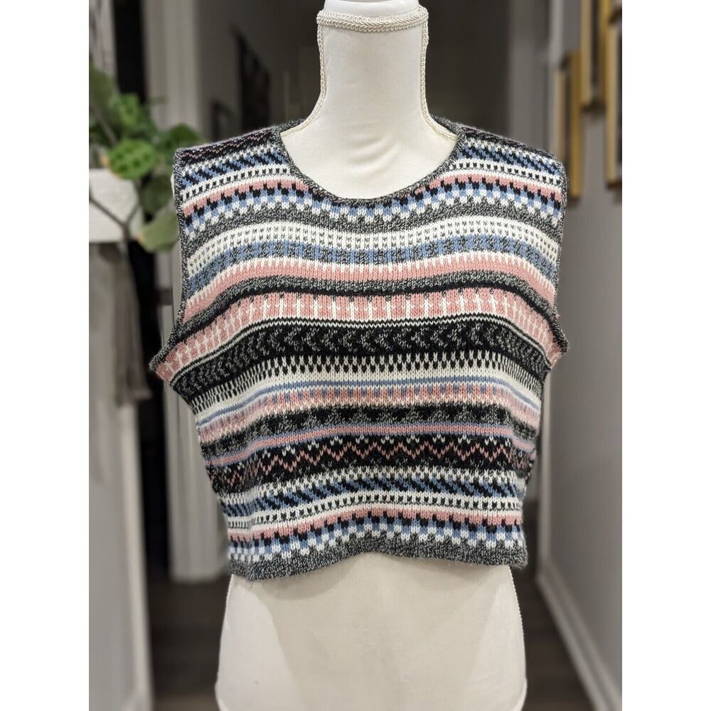 Vintage Huntington Ridge Sleeveless Cropped Tank Women's L Hand Knit Pull Over